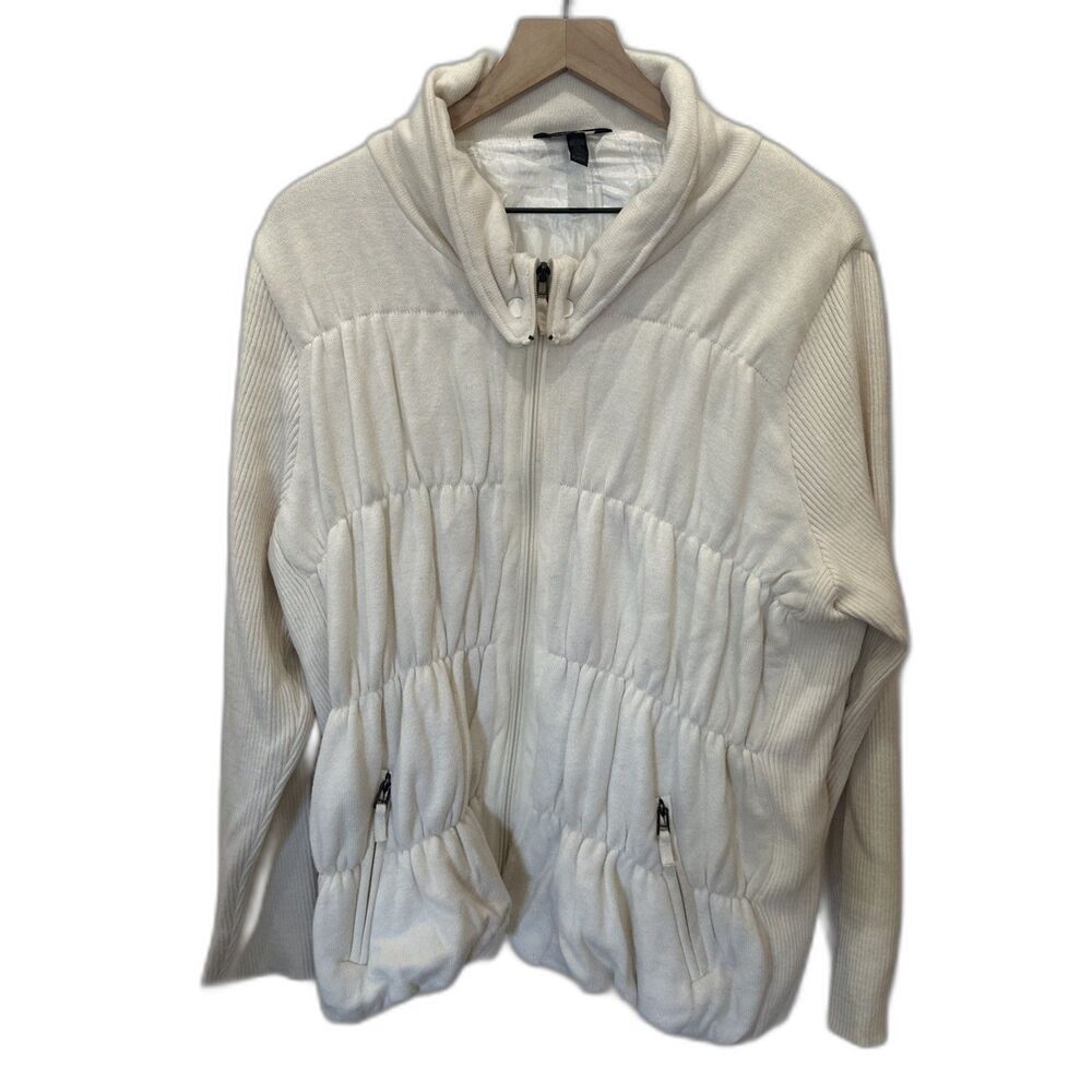 Soma Intimates Zip-up Sweatshirt Jacket Cream Beige Wool Blend Long Sleeve XL
